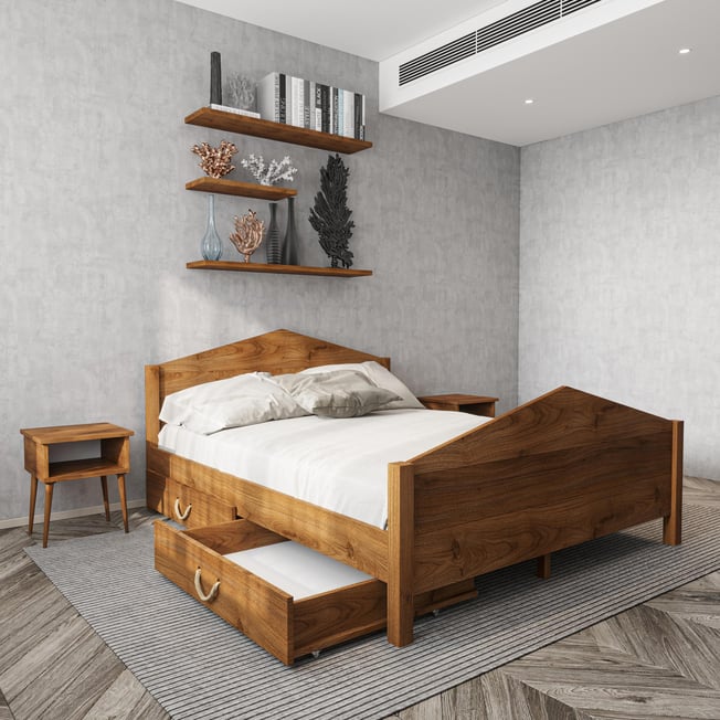 Milan Model Two Drawer Natural Pine Wood Bedstead