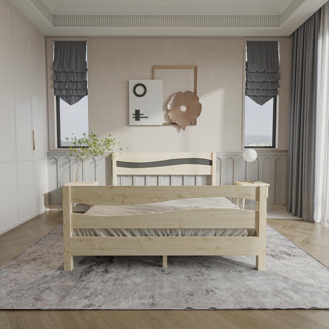 Ocean Model Anthracite Detailed Natural Pine Wood Bedstead